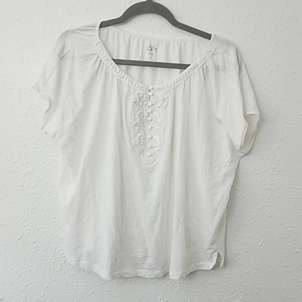 𝅺LOFT blouse small white dolman boho coastal neutral